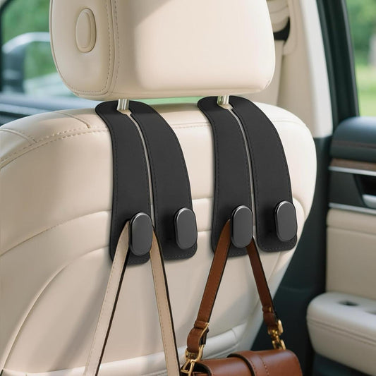 Car Seat Headrest Hook Organizer (Leather Strap Multi-Hanger)