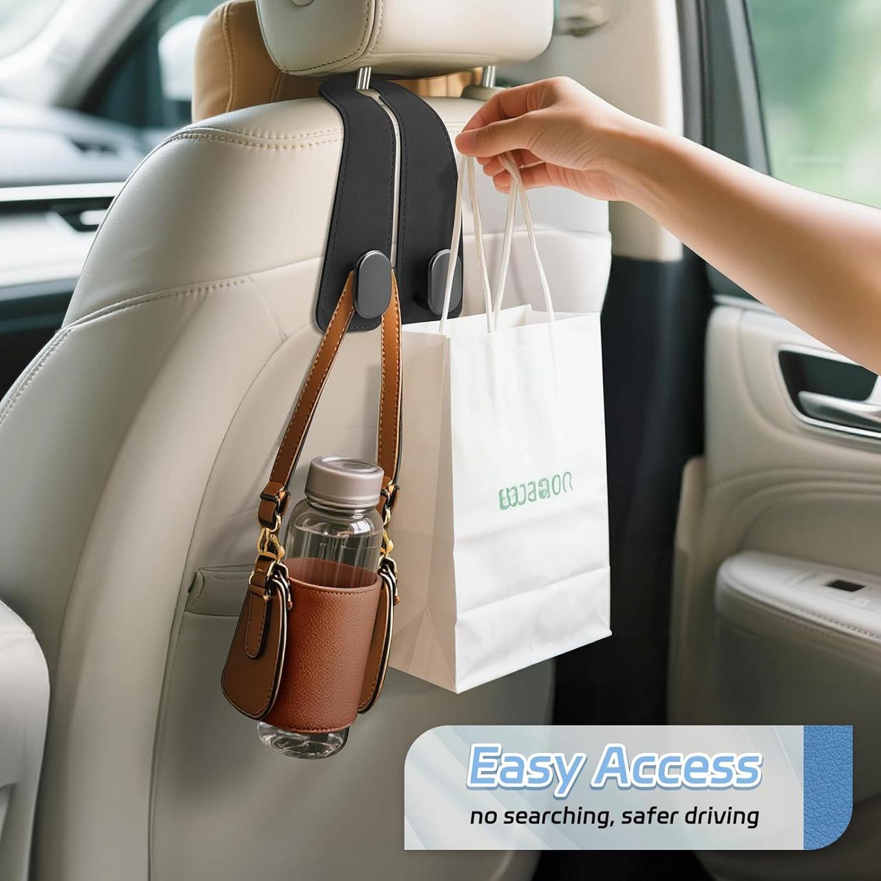 Car Seat Headrest Hook Organizer (Leather Strap Multi-Hanger)