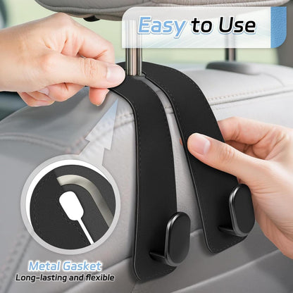Car Seat Headrest Hook Organizer (Leather Strap Multi-Hanger)