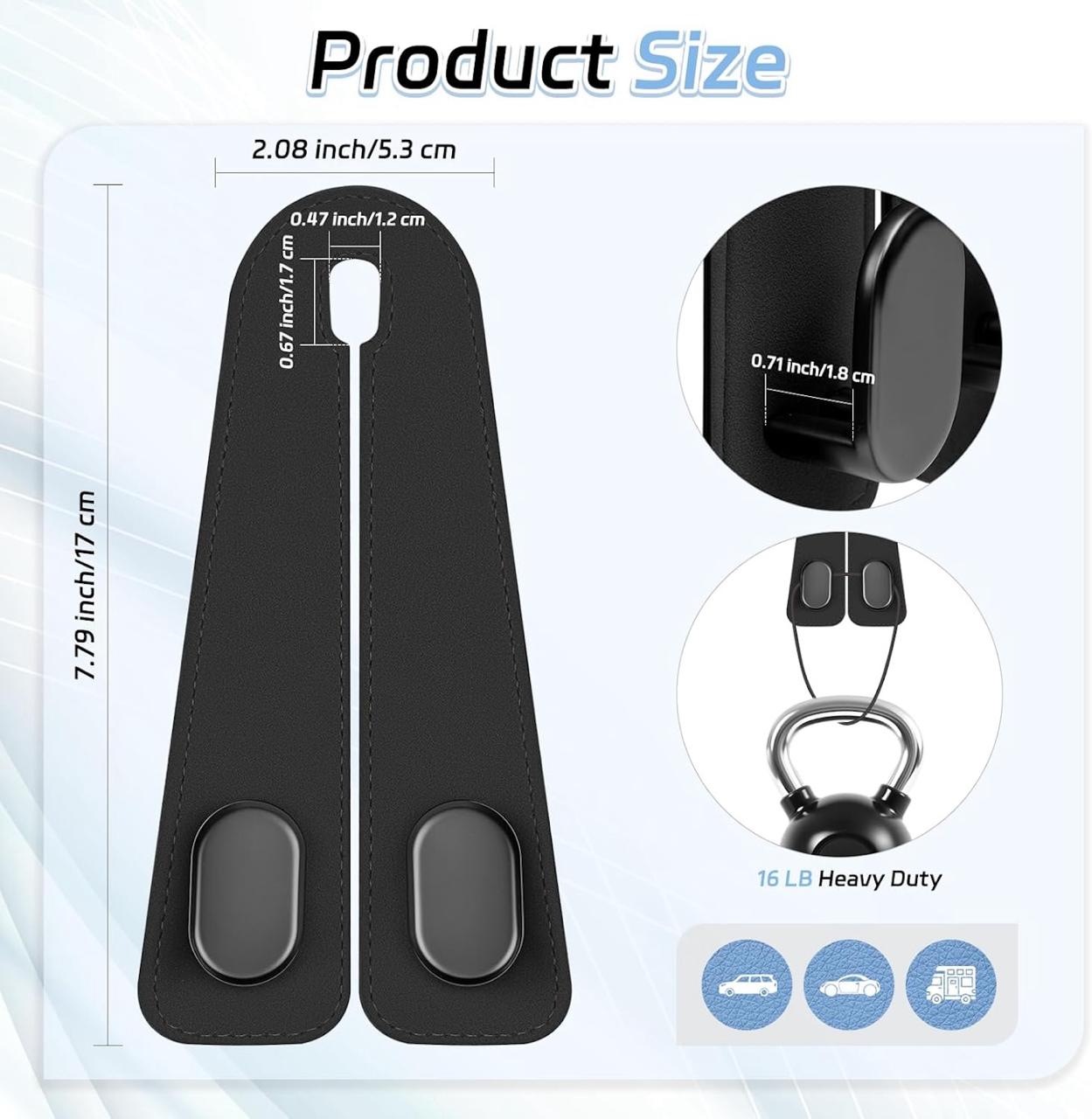 Car Seat Headrest Hook Organizer (Leather Strap Multi-Hanger)