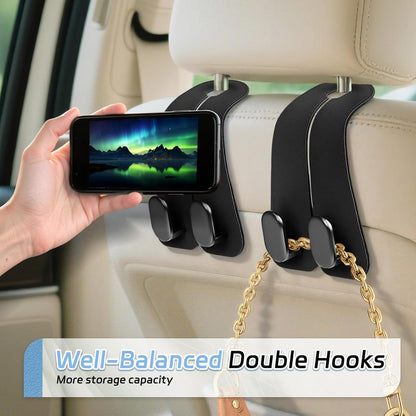 Car Seat Headrest Hook Organizer (Leather Strap Multi-Hanger)