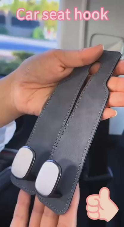 Car Seat Headrest Hook Organizer (Leather Strap Multi-Hanger)